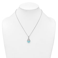 Sterling Silver Rhodium-plated Polished and Beaded Larimar Sailboat 16 Inch with 2 Inch Extension Necklace QG7102-16