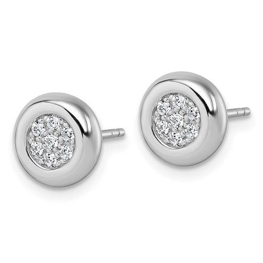 QG7103E Sterling Silver Rhodium-plated CZ Round Cluster Post Earrings