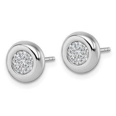 QG7103E Sterling Silver Rhodium-plated CZ Round Cluster Post Earrings