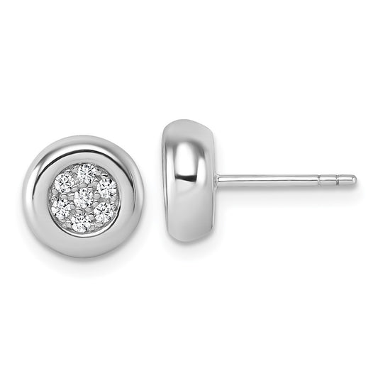 QG7103E Sterling Silver Rhodium-plated CZ Round Cluster Post Earrings