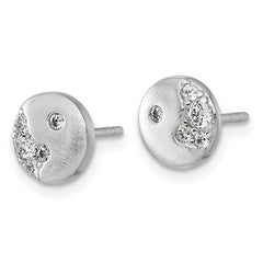 QG7106E Sterling Silver Rhodium-plated Brushed CZ Circle Post Earrings