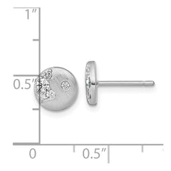 QG7106E Sterling Silver Rhodium-plated Brushed CZ Circle Post Earrings