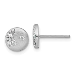 QG7106E Sterling Silver Rhodium-plated Brushed CZ Circle Post Earrings