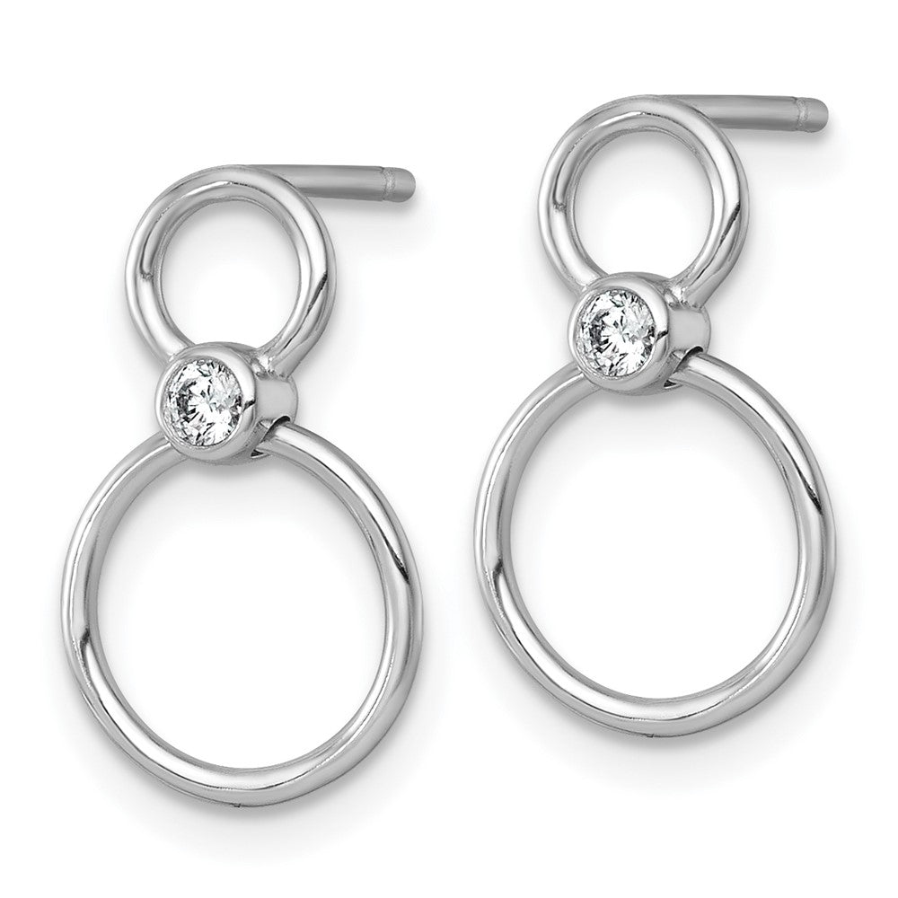 QG7107E Sterling Silver Rhodium-plated Polished CZ Two Circles Post Dangle Earrings