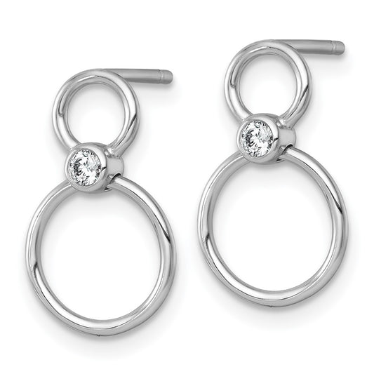 QG7107E Sterling Silver Rhodium-plated Polished CZ Two Circles Post Dangle Earrings