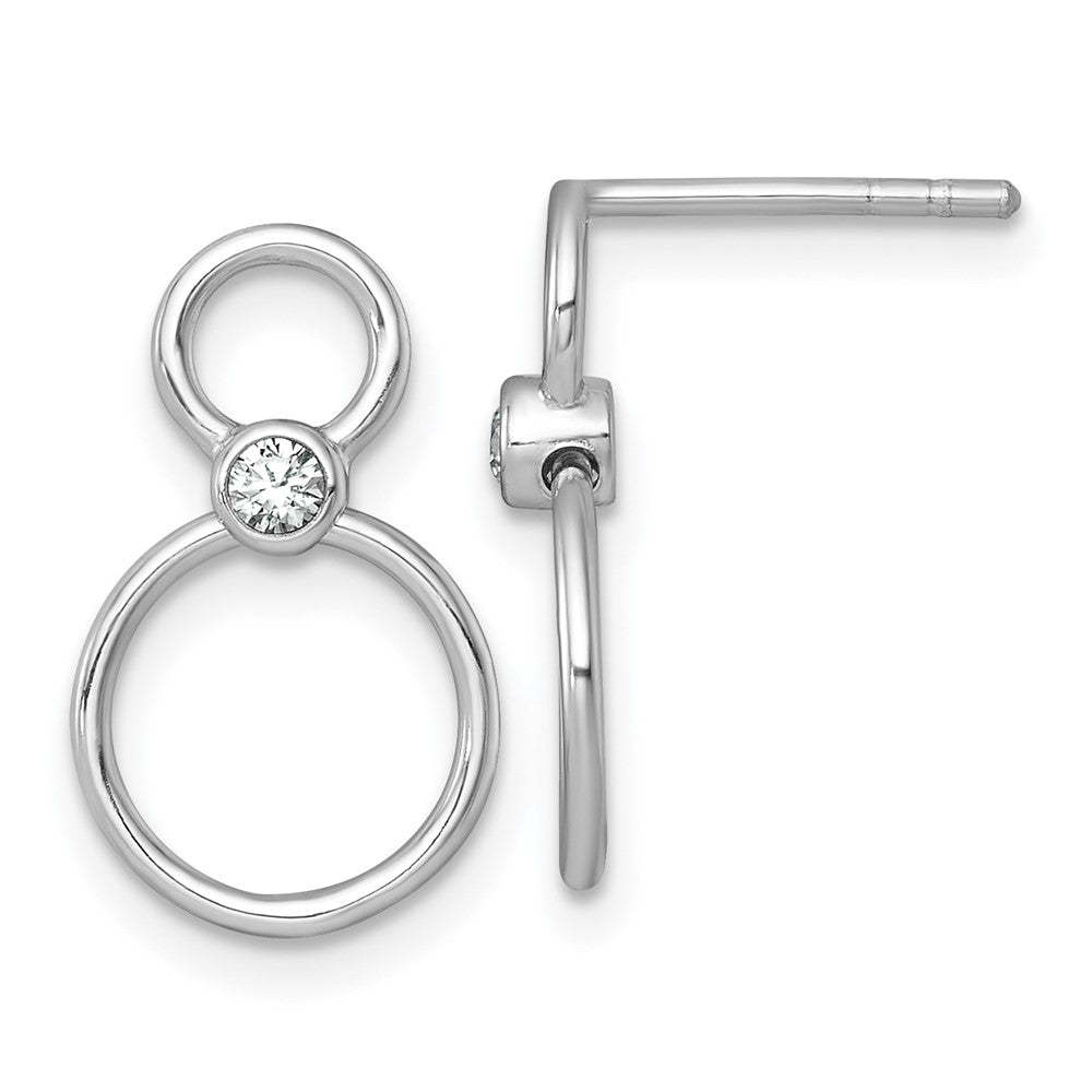 QG7107E Sterling Silver Rhodium-plated Polished CZ Two Circles Post Dangle Earrings