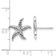 QG7116E Sterling Silver Rhodium-plated Polished and Oxidized Filigree Starfish Post Earrings