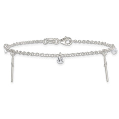 Sterling Silver Polished White CZ Dangles and Cross Charm 7.5 inch Bracelet QG7125-7.5