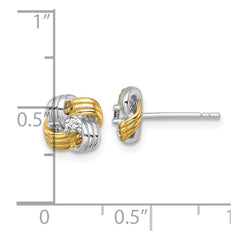 QG7128E Sterling Silver Gold-tone and Rhodium-plated Polished CZ Knot Post Earrings