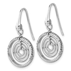 QG7132E Sterling Silver Rhodium-plated Polished and Textured Multi-Circle Dangle Shepherd Hook Earrings