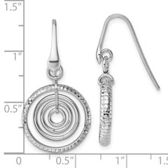 QG7132E Sterling Silver Rhodium-plated Polished and Textured Multi-Circle Dangle Shepherd Hook Earrings