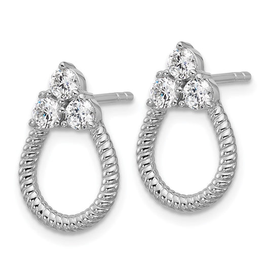 QG7133E Sterling Silver Rhodium-plated Three CZ Textured Loop Post Earrings