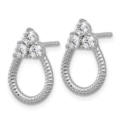 QG7133E Sterling Silver Rhodium-plated Three CZ Textured Loop Post Earrings
