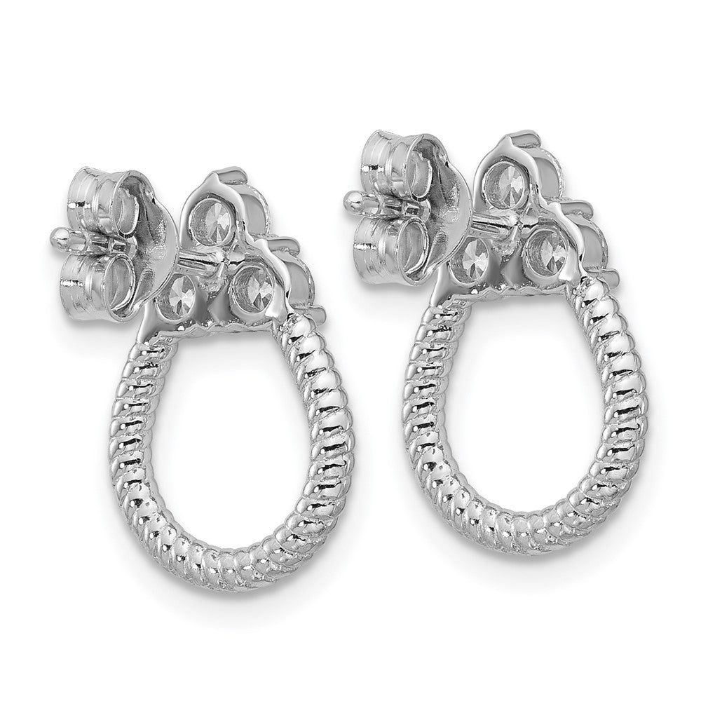 QG7133E Sterling Silver Rhodium-plated Three CZ Textured Loop Post Earrings