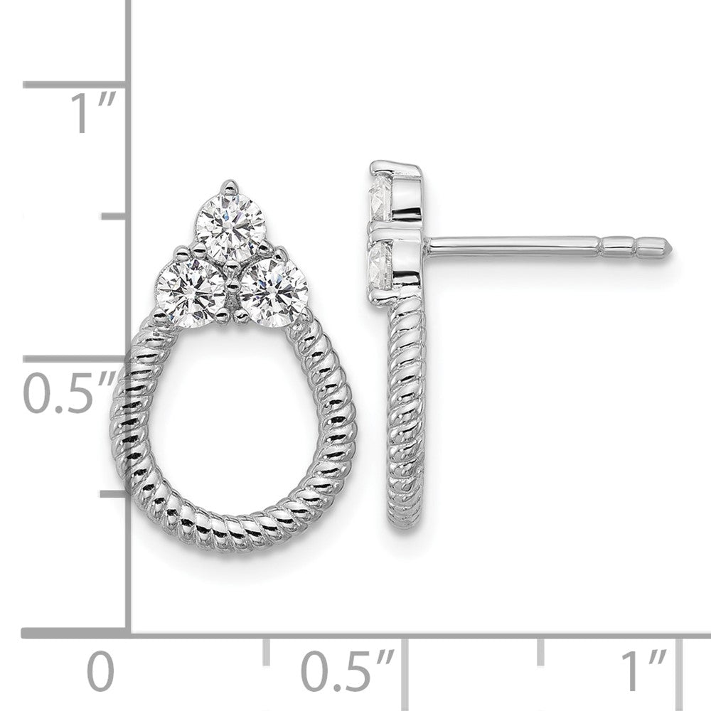 QG7133E Sterling Silver Rhodium-plated Three CZ Textured Loop Post Earrings