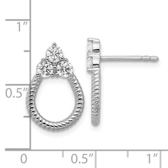 QG7133E Sterling Silver Rhodium-plated Three CZ Textured Loop Post Earrings