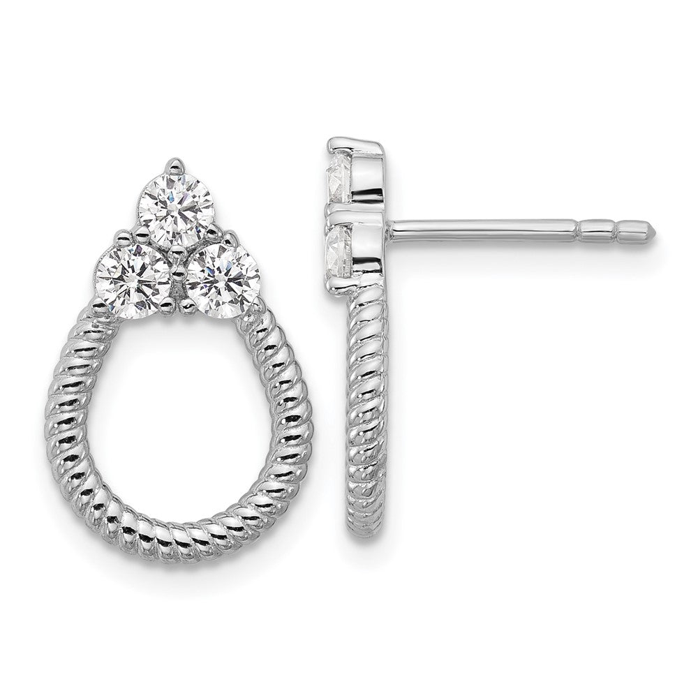 QG7133E Sterling Silver Rhodium-plated Three CZ Textured Loop Post Earrings