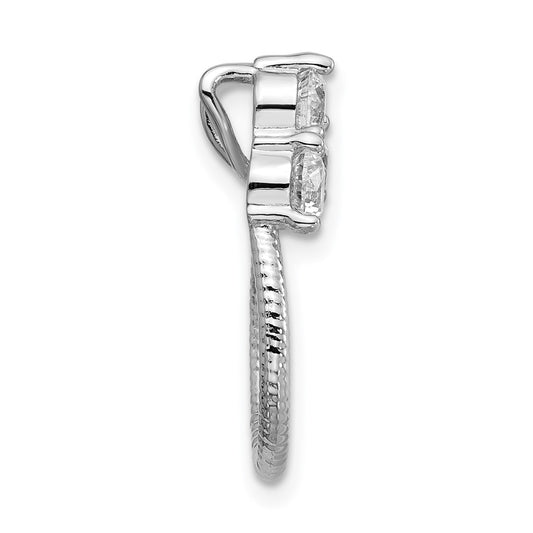 Sterling Silver Rhodium-plated Three CZ Textured Loop Chain Slide Pendant QG7133P