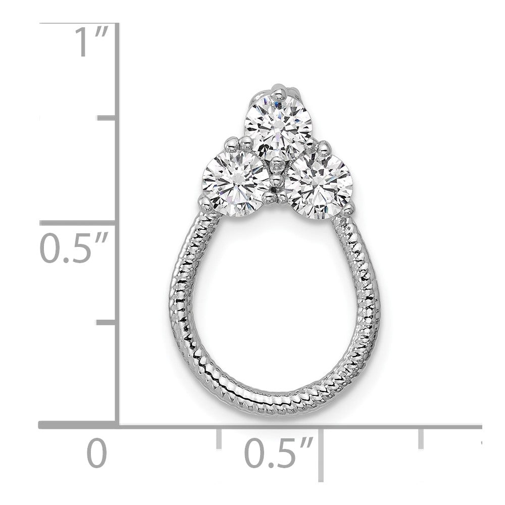 Sterling Silver Rhodium-plated Three CZ Textured Loop Chain Slide Pendant QG7133P
