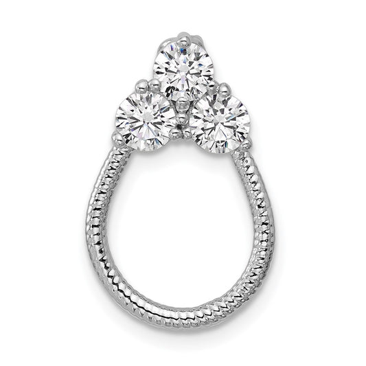 Sterling Silver Rhodium-plated Three CZ Textured Loop Chain Slide Pendant QG7133P