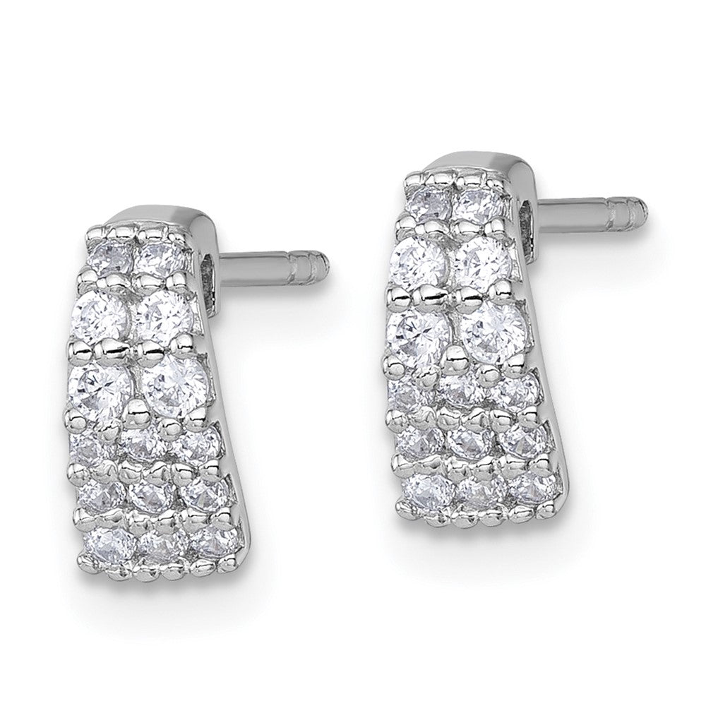 QG7134E Sterling Silver Rhodium-plated Polished Pave CZ Curved and Tapered Post Earrings