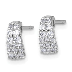 QG7134E Sterling Silver Rhodium-plated Polished Pave CZ Curved and Tapered Post Earrings