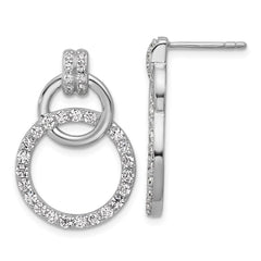 QG7135E Sterling Silver Rhodium-plated Polished CZ Two Circle Dangle Post Earrings
