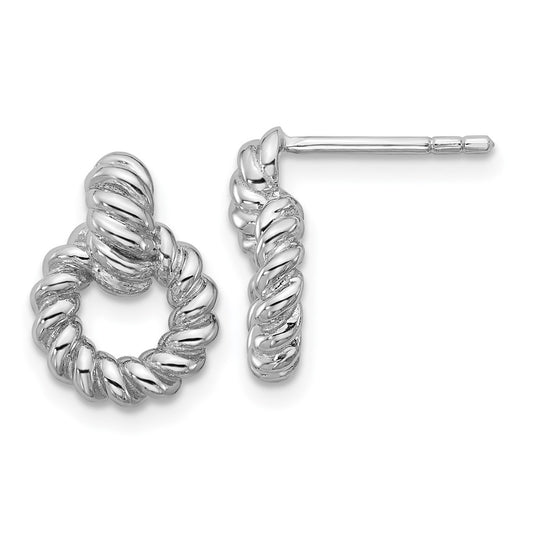 QG7137E Sterling Silver Rhodium-plated Polished Twisted Circle Post Earrings