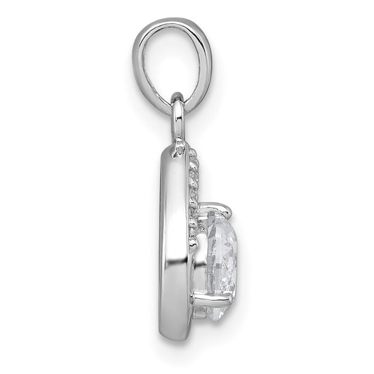 Sterling Silver Rhodium-plated Polished Round CZ Teardrop Pendant QG7138P