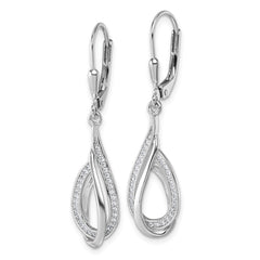 QG7140E Sterling Silver Rhodium-plated CZ Polished Tear Drop Swirl Leverback Earrings