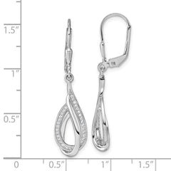 QG7140E Sterling Silver Rhodium-plated CZ Polished Tear Drop Swirl Leverback Earrings