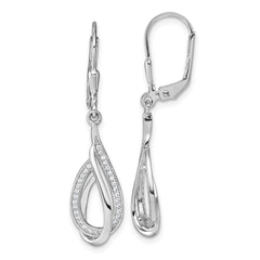 QG7140E Sterling Silver Rhodium-plated CZ Polished Tear Drop Swirl Leverback Earrings