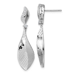 QG7142E Sterling Silver Rhodium-plated CZ Polished Textured Abstract Tear Drop Dangle Post Earrings