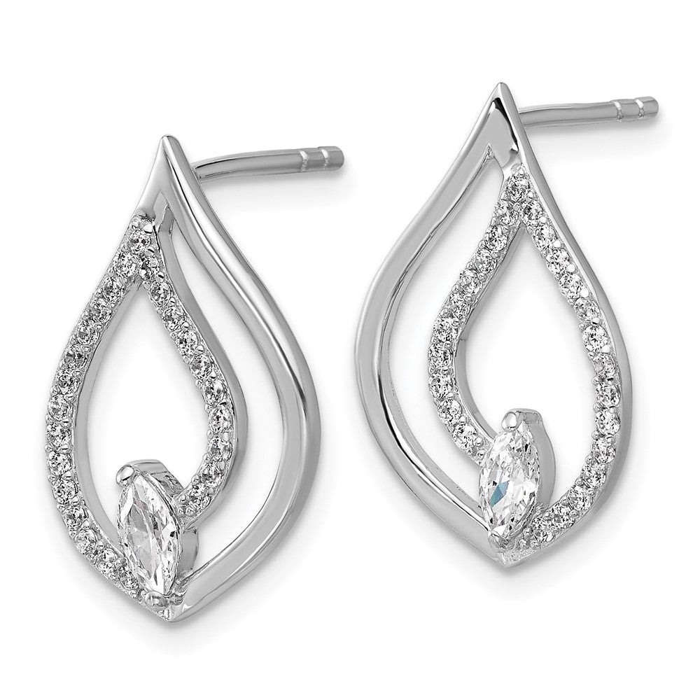 QG7145E Sterling Silver Rhodium-plated Marquise CZ Polished Teardrop Post Earrings