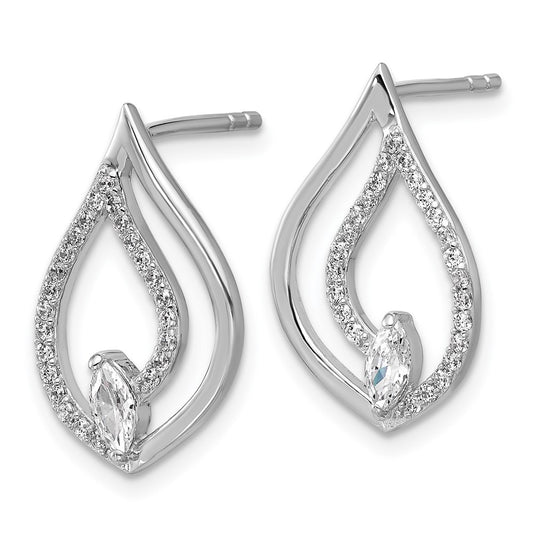 QG7145E Sterling Silver Rhodium-plated Marquise CZ Polished Teardrop Post Earrings