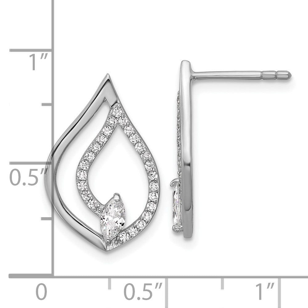 QG7145E Sterling Silver Rhodium-plated Marquise CZ Polished Teardrop Post Earrings