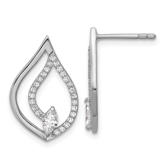QG7145E Sterling Silver Rhodium-plated Marquise CZ Polished Teardrop Post Earrings