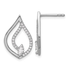 QG7145E Sterling Silver Rhodium-plated Marquise CZ Polished Teardrop Post Earrings