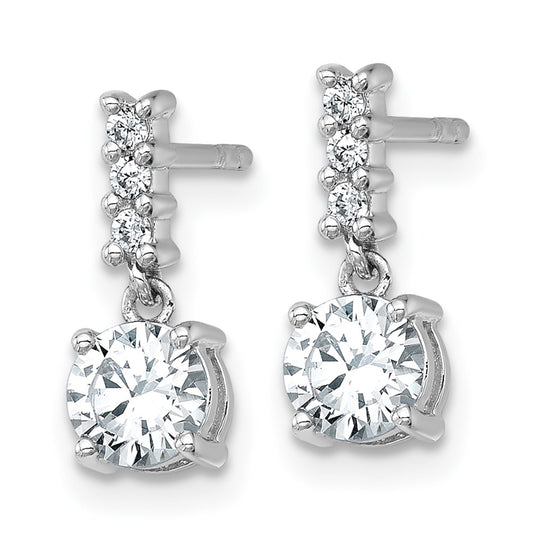 QG7149E Sterling Silver Rhodium-plated Polished Round CZ Post Dangle Earrings