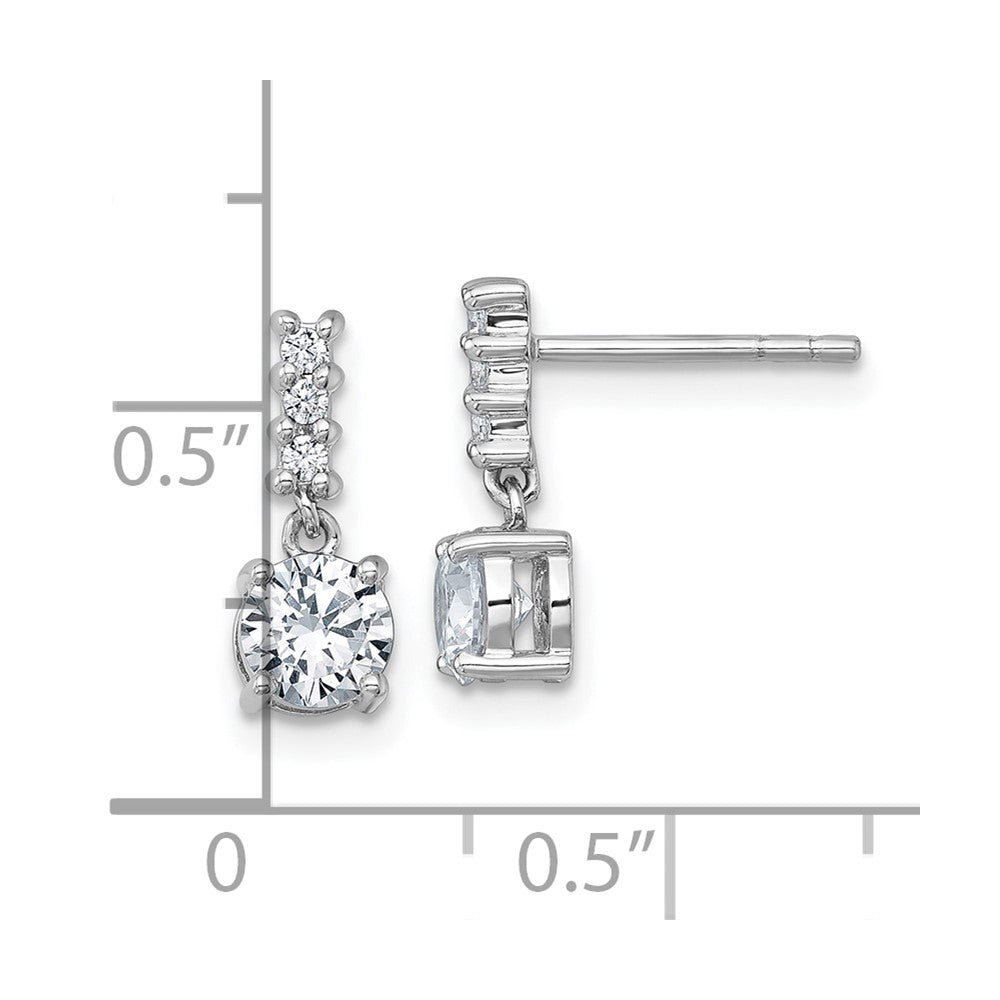 QG7149E Sterling Silver Rhodium-plated Polished Round CZ Post Dangle Earrings