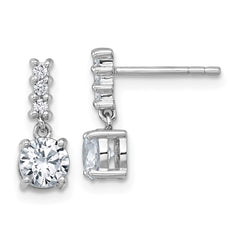 QG7149E Sterling Silver Rhodium-plated Polished Round CZ Post Dangle Earrings