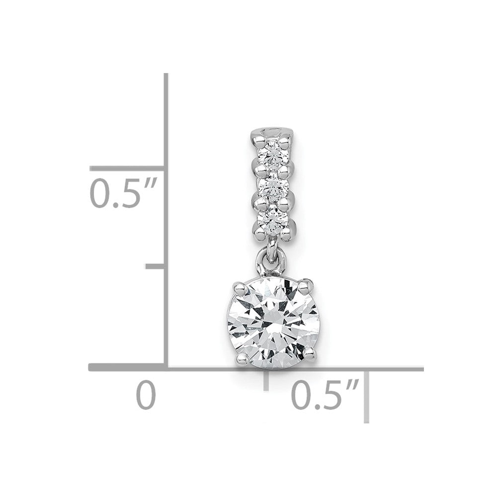 Sterling Silver Rhodium-plated Polished Round CZ Dangling Chain Slide Pendant QG7149P