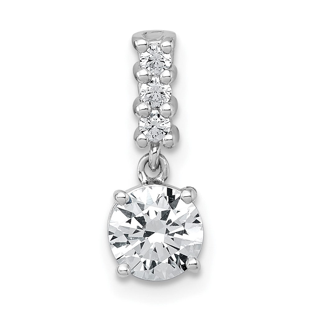 Sterling Silver Rhodium-plated Polished Round CZ Dangling Chain Slide Pendant QG7149P