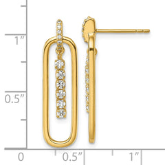 QG7150E Sterling Silver Gold-tone with White CZ Oblong Dangle Post Earrings