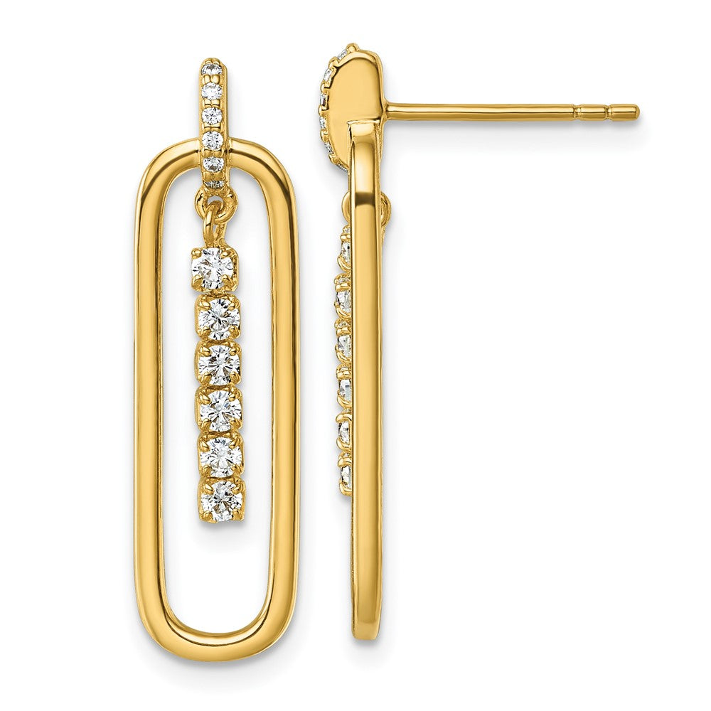 QG7150E Sterling Silver Gold-tone with White CZ Oblong Dangle Post Earrings
