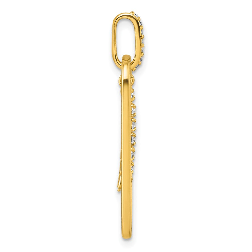 Sterling Silver Gold-tone with White CZ Oblong Dangle Pendant QG7150P