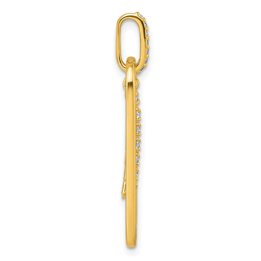 Sterling Silver Gold-tone with White CZ Oblong Dangle Pendant QG7150P