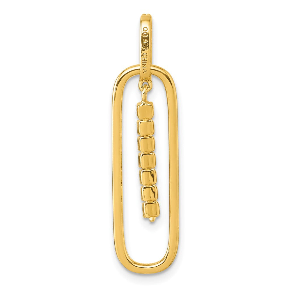 Sterling Silver Gold-tone with White CZ Oblong Dangle Pendant QG7150P