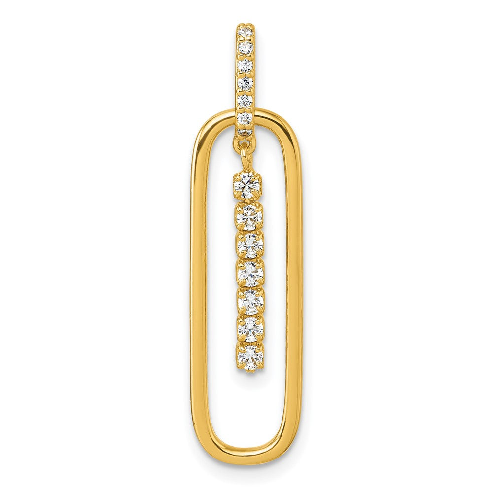 Sterling Silver Gold-tone with White CZ Oblong Dangle Pendant QG7150P