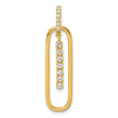 Sterling Silver Gold-tone with White CZ Oblong Dangle Pendant QG7150P